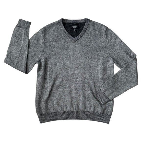 Nordstrom Men's Shop 100% Cashmere Heather Gray V-Neck Pullover Sweater L *FLAW - Picture 1 of 7